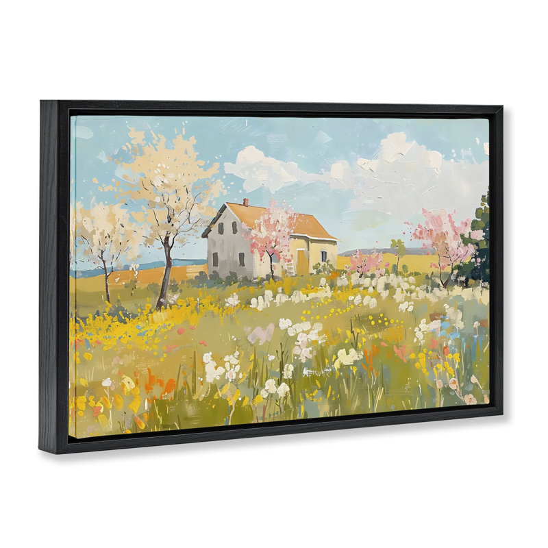 Spring Barn Scene Floating Frame, design by LSR Creative Studio, Jet Black Floater Frame, 17" H x 25" W