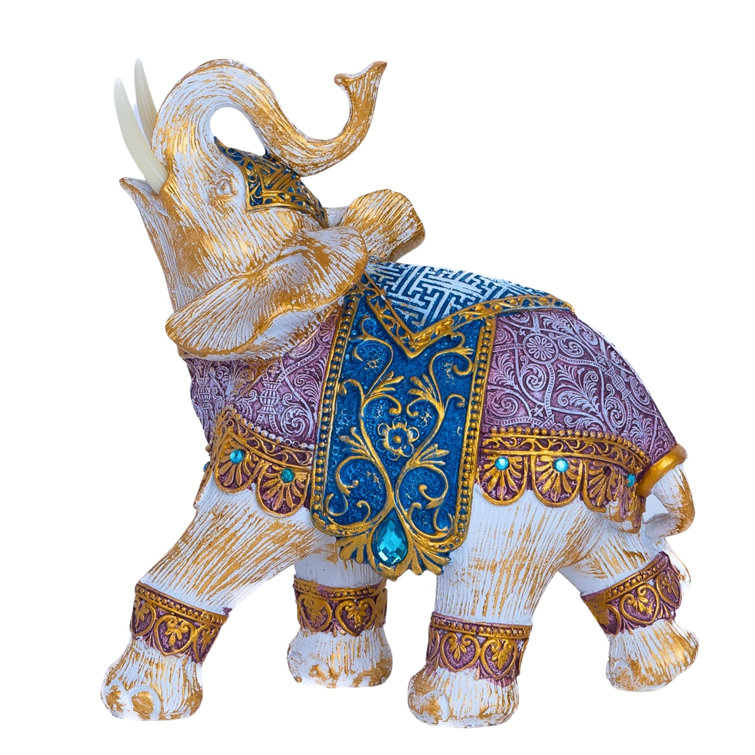 Bungalow Rose Beige Resin Elephant Figurine With Golden Highlights