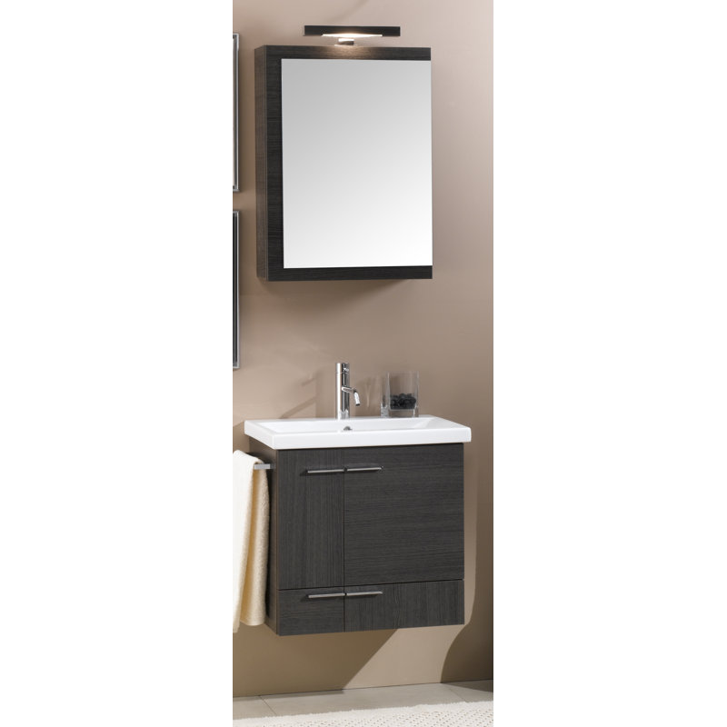 Ensemble de meuble-lavabo pour salle de bain à fixation murale 23" avec miroir Lewiston, Chêne gris