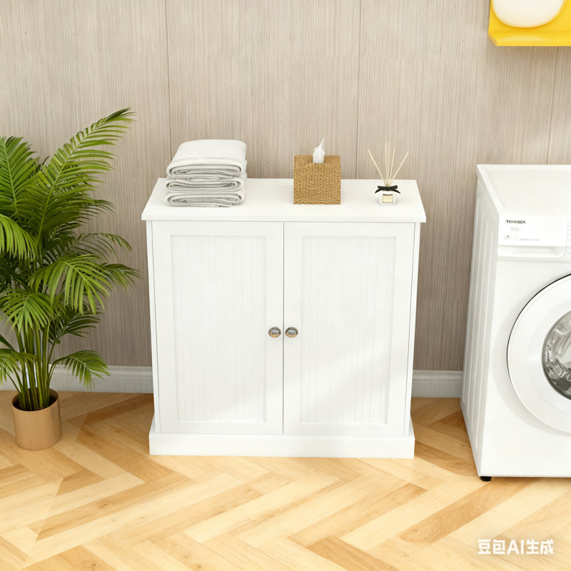 Two-Compartment Tilt-Out Laundry Sorter Cabinet-White