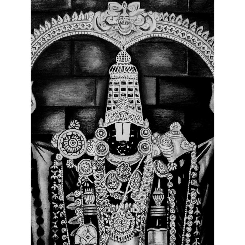 Tirupati Balaji | Gris anthracite et graphite sur papier | Par Paras Pringal