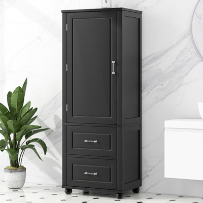 Tall Bathroom Storage Cabinet, Freestanding Storage Cabinet With Two Drawers And Adjustable Shelf, MDF Board With Painted Finish