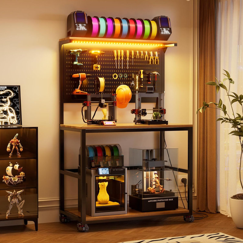 Support d'imprimante 3D mobile de 29,5 po de largeur avec armoire de rangement à filament et roulettes verrouillables