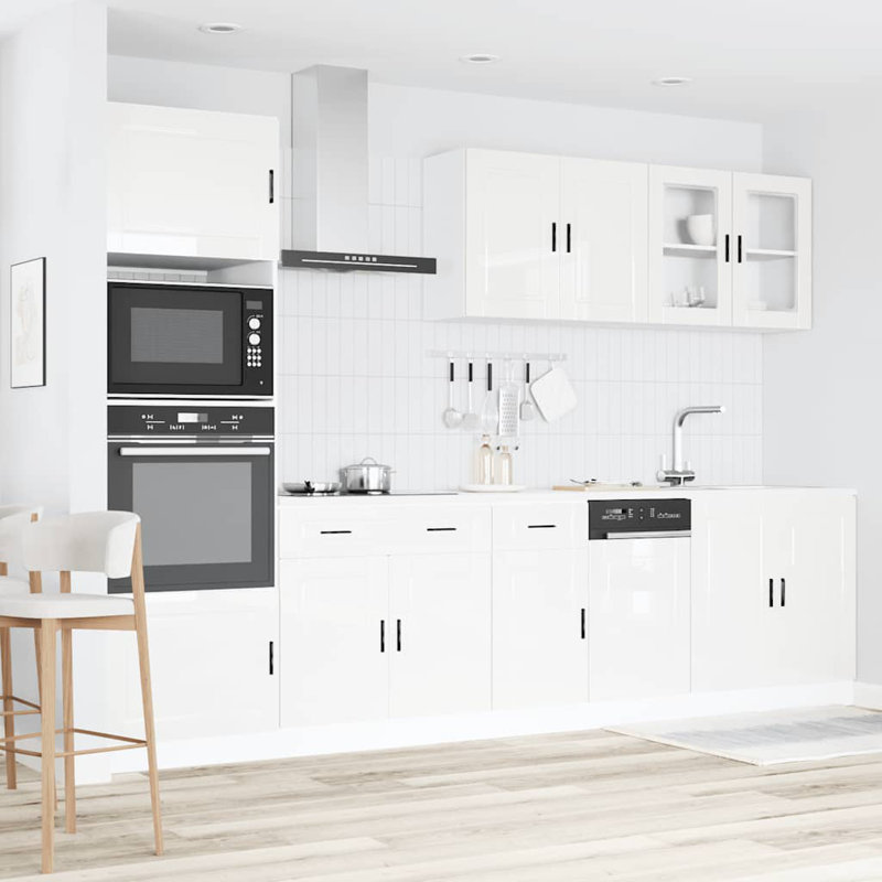 7 Piece Kitchen Cabinet Set Kalmar High Gloss Engineered Wood, High Gloss White