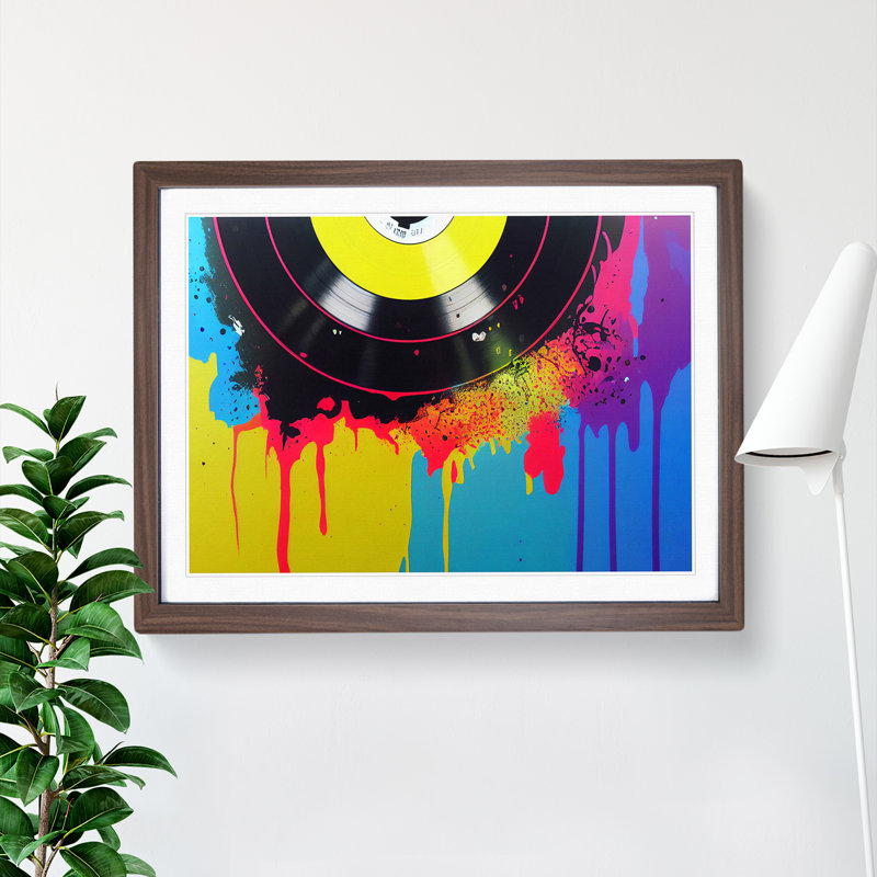 XH1022-9666X Vinyl Record Splash Abstract - Single Picture Frame Painting, 46cm H x 64cm W x 2cm D, Walnut