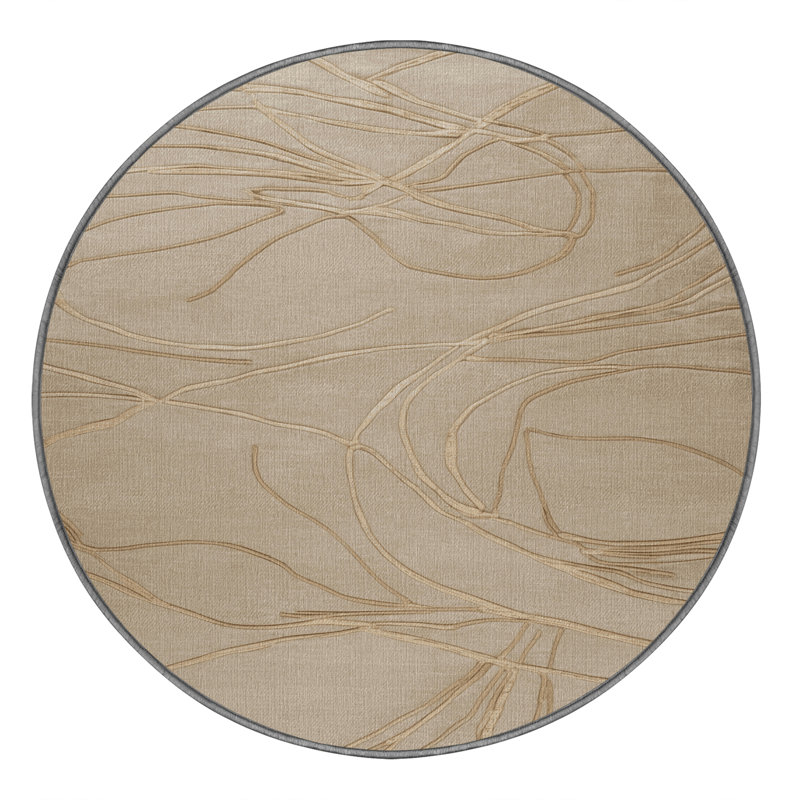 Machine Washable Abstract Gray Area Rug, Round 7'