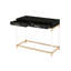 Table de finition noire et dorée avec 2 tiroirs de rangement, base en métal, pieds en acrylique de style rectangulaire pour les tiroirs d'angle de salle de bain en or, base, placard à chaussures en composite