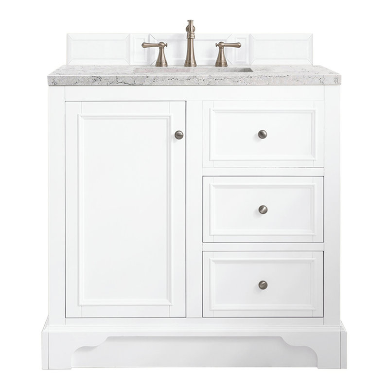De Soto 36'' W Single Vanity, Bright White, Eternal Jasmine Pearl Quartz, 8" Widespread