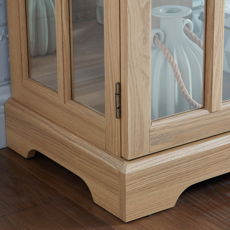 LED Curio Display Cabinet,Antique Display Cabinet With Adjustable Shelves,Retro Design Quality Showcase, Oak