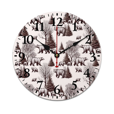 12 x 12 inch Brown Bear forest Pattern Decorative Wall Clock