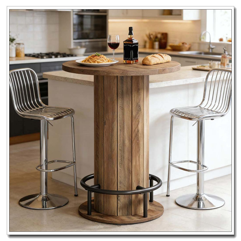 Table de bar, table basse ronde, Brun rustique