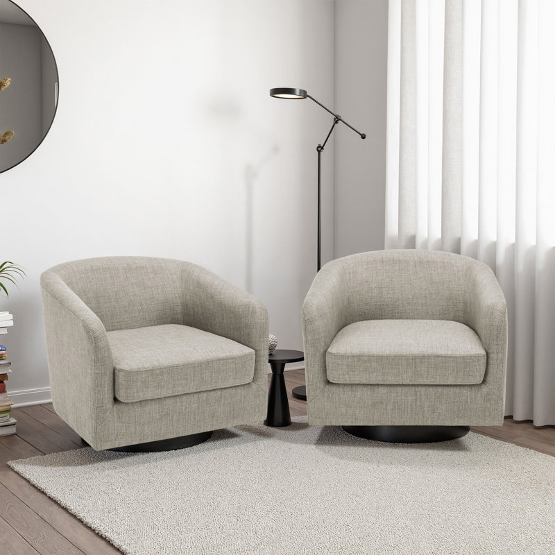Applewold Upholstered Khaki Cotton Blend Swivel Barrel Chair with Solid Wood Base, Khaki Polyester Blend