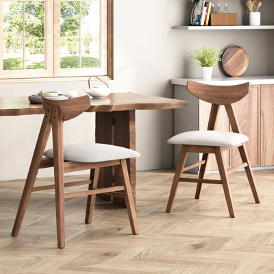 Of 2 Mid-century Dining Chairs, Beige Upholstered Robust Rubberwood Legs, Fascinating Curved , V-shaped Designs, 19.76"w X 21.62"d 29.16"h Modern Chairs Pair, Seats, Exquisite Frames, 20"x22"x30