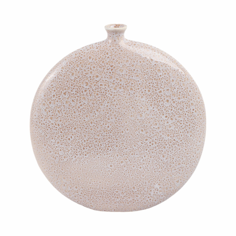 Earthenware Vase With Textured Surface And Modern Rounded Design, 12" H x 12" W x 3.25" D