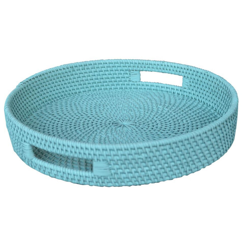 Light Blue Round Rattan Decorative Tray