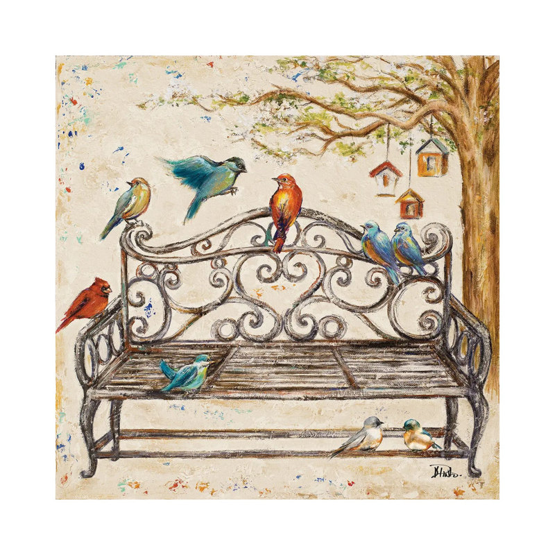 Birds On The Bench by Patricia Pinto - Wrapped Canvas Painting, 30.48 cm H x 30.48 cm W