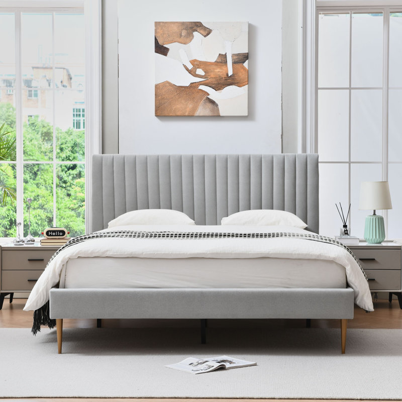 Lit plateforme tapissier Maddigan, Complète, gris