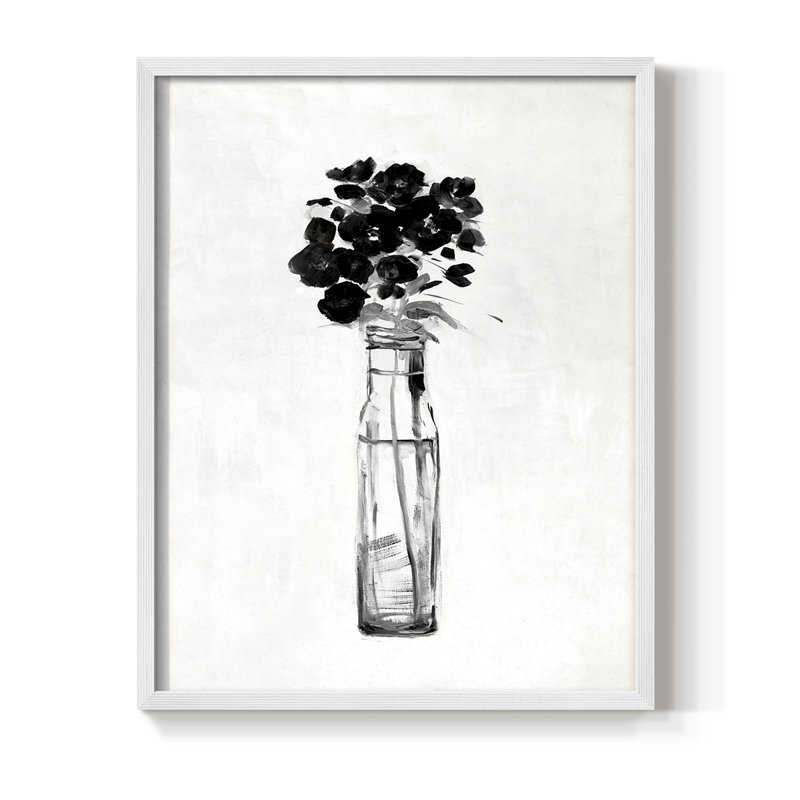 Impression florale noire et blanche sophistiquée I - bois massif, Blanc, H 10 po x l 8 po