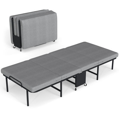 Folding Bed with Mattress for Adults, Twin Size, Portable Foldable Roll Away Bed on Wheels, Memory Foam Mattress and Super Strong Frame, Space Saving Fold Up for Easy Storage