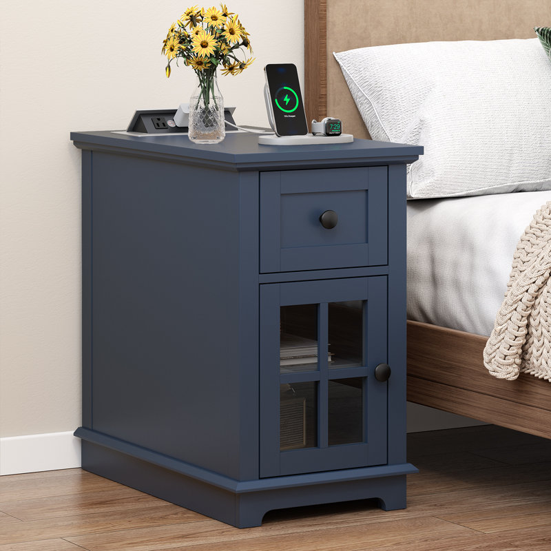 Binyameen 1 Drawer Nightstand for Bedroom with Storage and Built-in Outlets, Brown, Set of 2