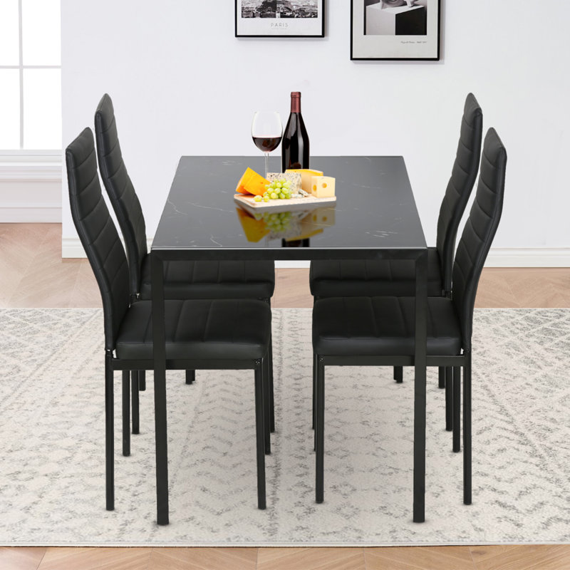 Ensemble repas pour 4 personnes Dokota, Marbre noir