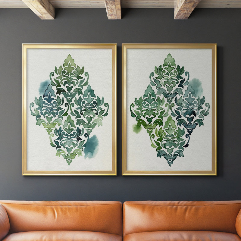 Algae and Azule Motif I - Ensemble de 2 reproductions de cadres photo sur toile, Or, H 30,5 po x l 45 po x P 1,25 po
