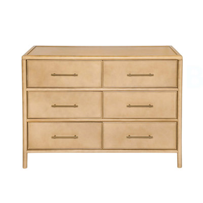 Stylish Natural Wood Storage Cabinet with 6 Drawers, Perfect for Organizing Living and Dining Room Spaces.