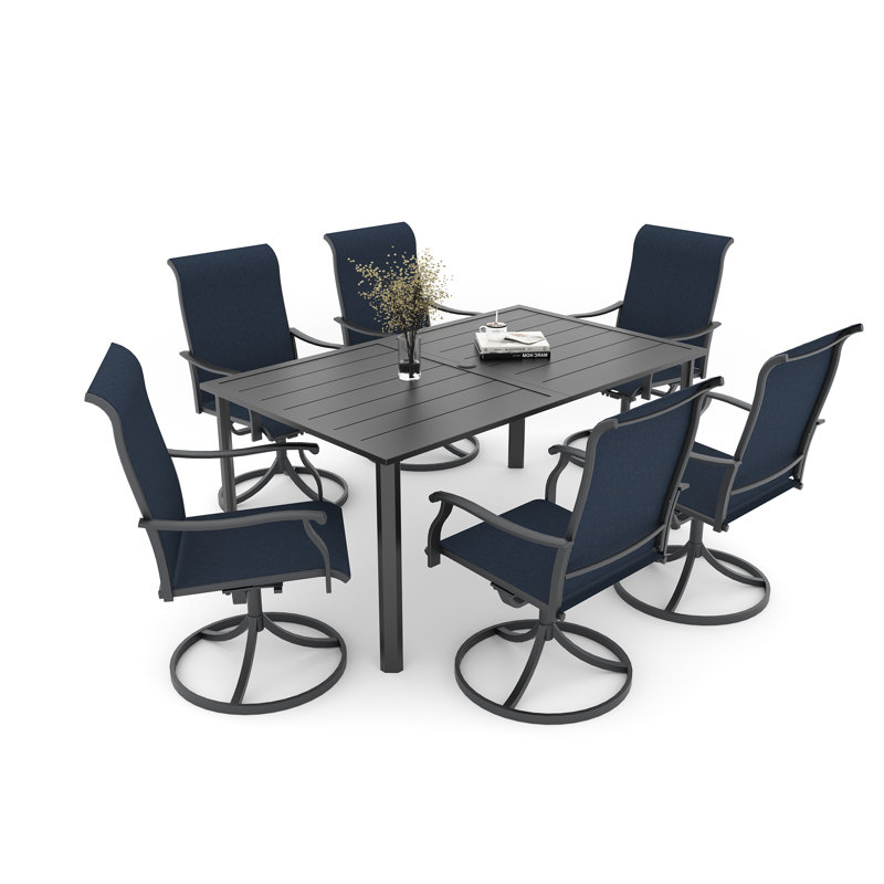 Ensemble de salle à manger rectangulaire en acier pour 6 personnes, Bleu