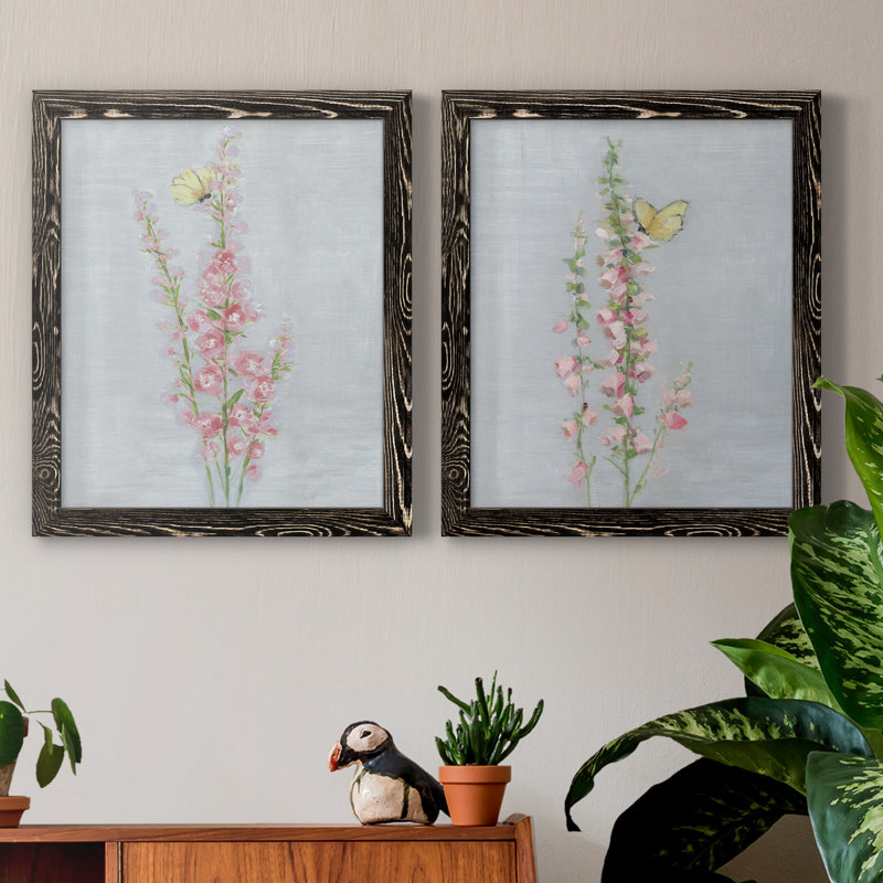 " Foxglove Garden I " 2 - Pieces, No Mat, Black Framed Canvas, 24" H x 20" W x 1" D