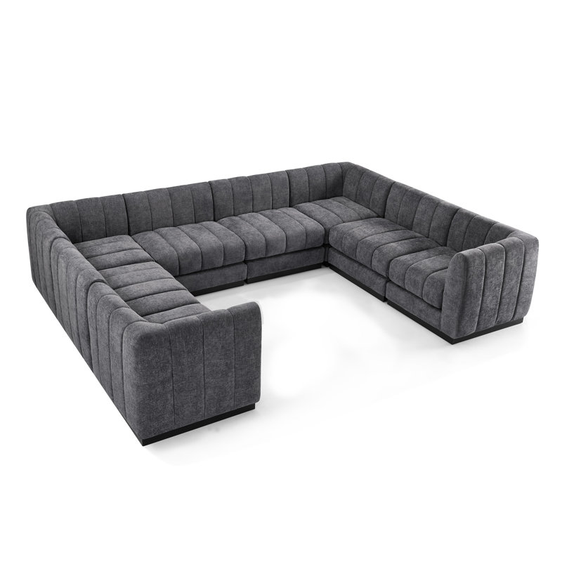 Myrhn Modular Sectional, U-Shaped Contemporary Sleeper Bed with Solid Wood Base, Gray Chenille