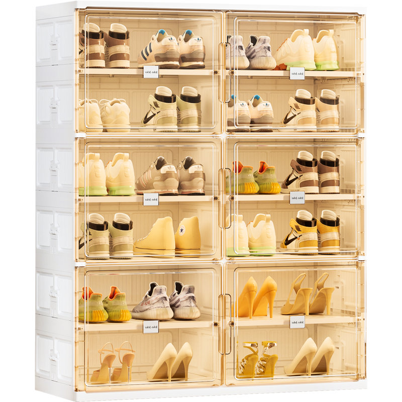  Armoire de rangement à chaussures pliable à 6 colonnes à 6 niveaux avec portes magnétiques pour hall d'entrée blanc