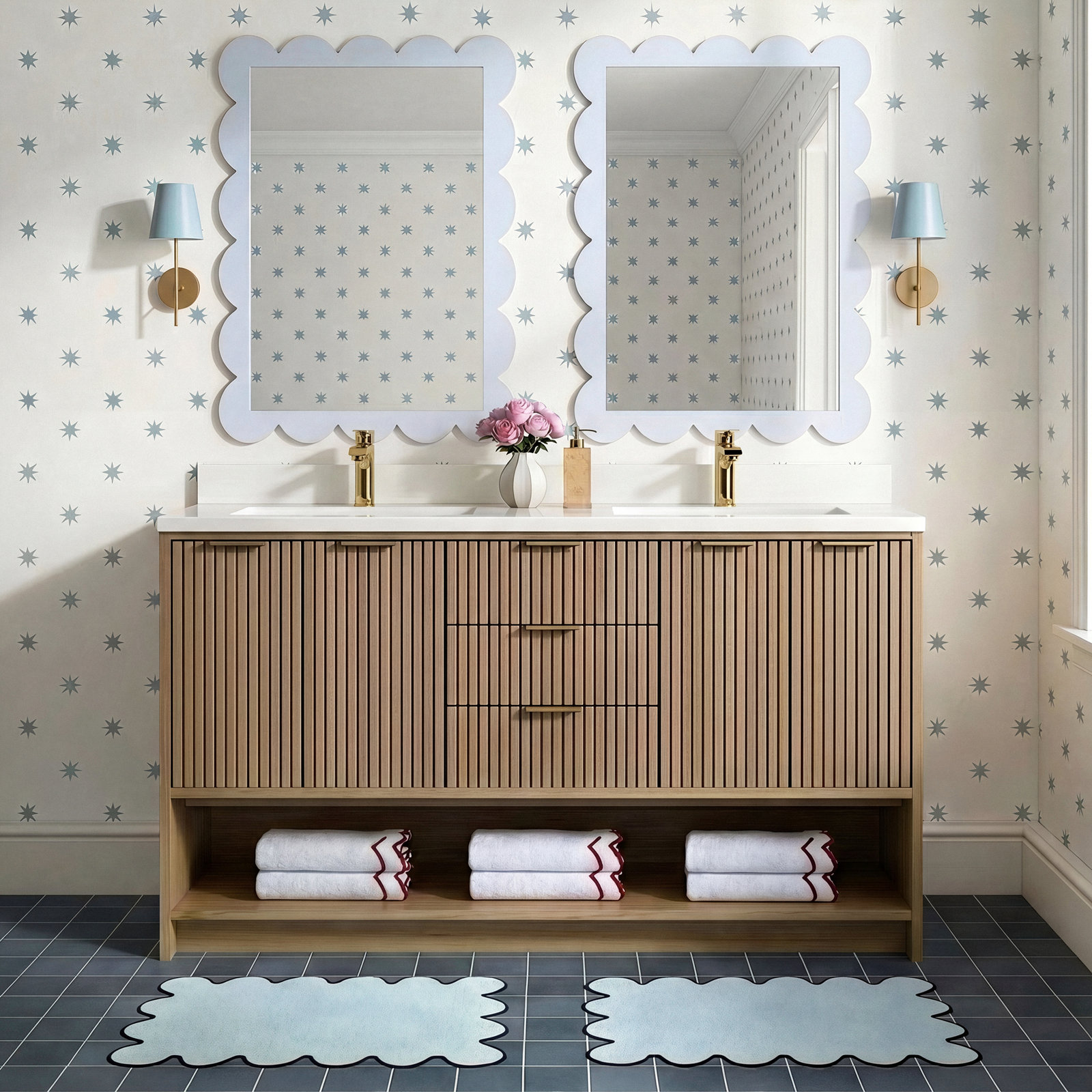 55'' Double Bathroom Vanity, Weathered Fir