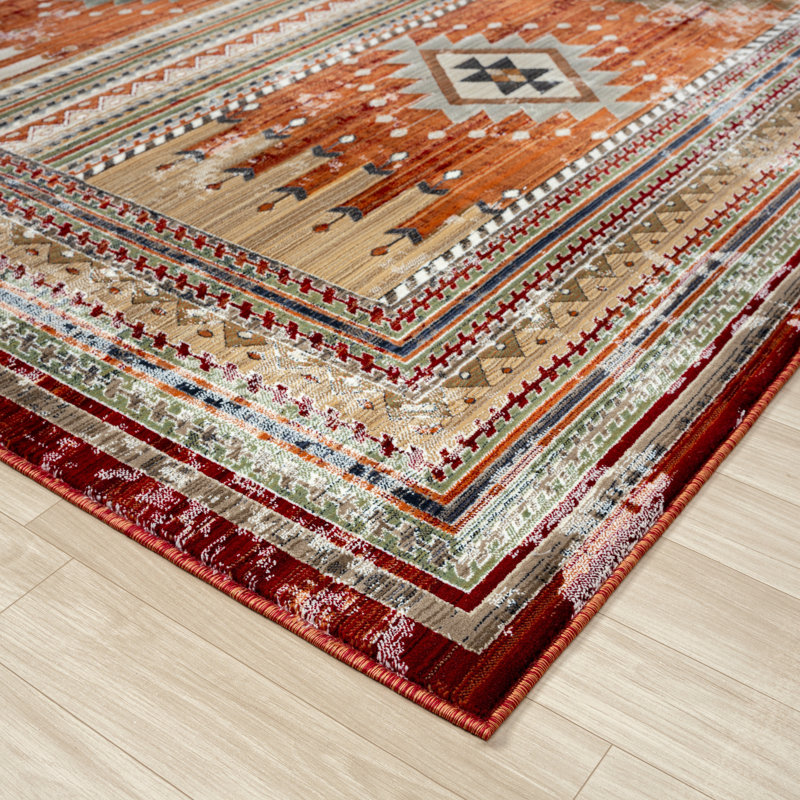 Sunia Southwestern Area Rug in Red, Rectangle 7'7" x 10'2"