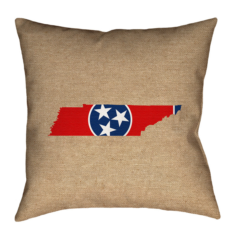Coussin en cuir/tennessee drapeau, 14 po x 14 po, Brun