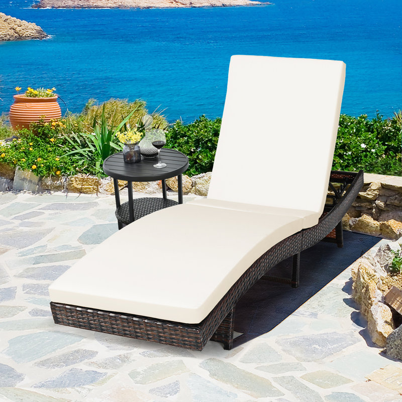 Aivree Outdoor Wicker Chaise Lounge , Cushion Included, White
