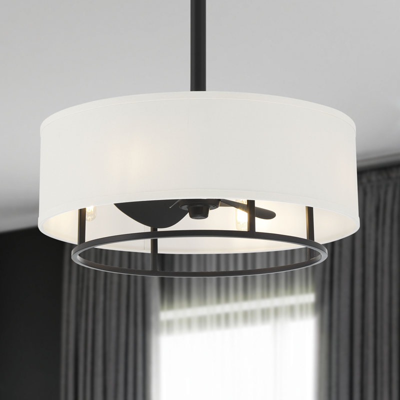 20" Raia - Drum Shade Ceiling Fan with Remote Control and Light Kit Included, Matte Black