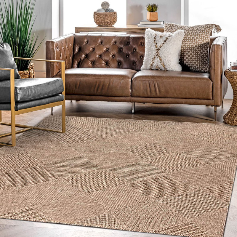 Diamond Pattern Cotton Base Machine Made Rug in Brown, Rectangle 3'3" x 4'11"