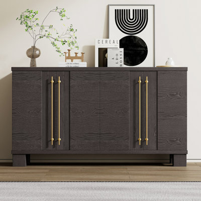 Sideboard Buffet Cabinet With Storage, Wood Sideboard With Adjustable Shelves And Gold Handles For Kitchen, Dining Room And Living Room
