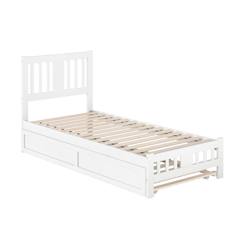 Lit plateforme en bois massif Anakin avec lit gigogne assorti, Blanc, Simple TG