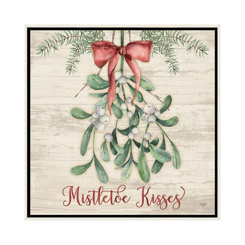 «Mistletoe Kisses», reproduction d'art sur toile encadrée, H 37 po x l 37 po, Blanc patiné