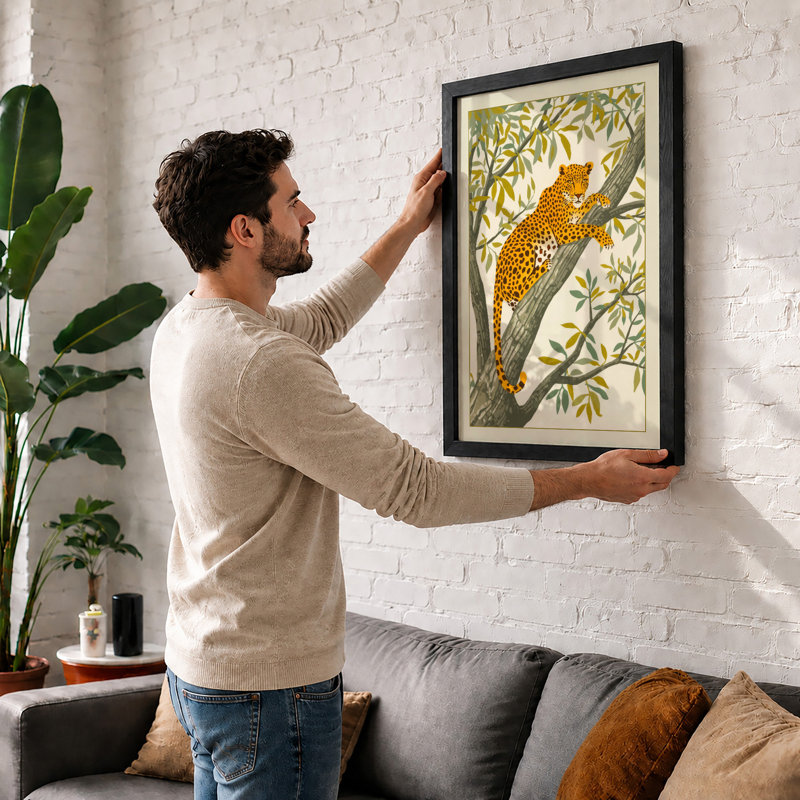 Resting Leopard Botanical - Framed Print, Unframed, A4 - 29.7 x 21.0 cm