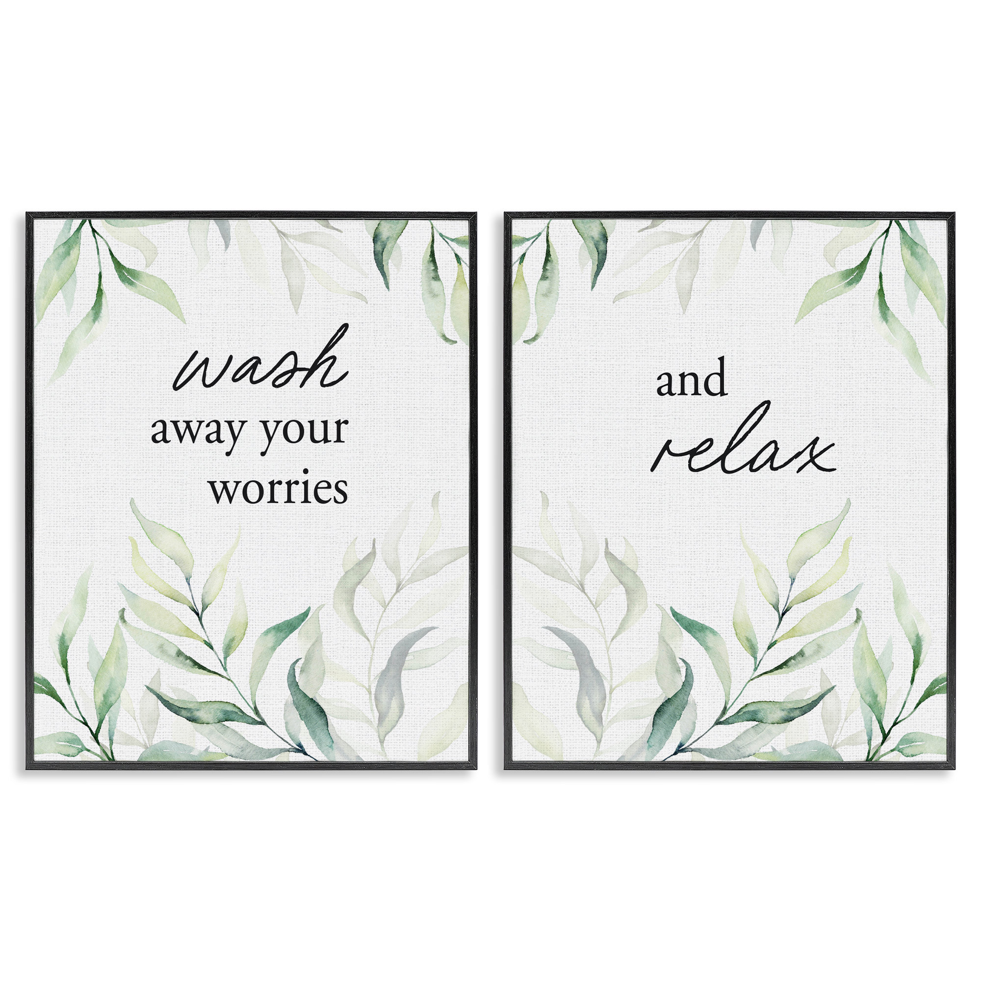 Ebern Designs Soothing Bathroom Greenery Words 2pc Framed Giclee Set ...