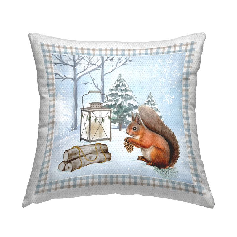 Coussin d'extérieur Woodland Squirrel Winter Snowflakes