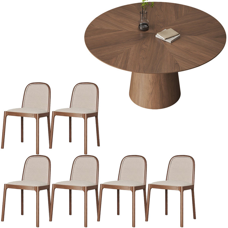 Vintage style solid wood round dining table set, 29.5"H x 53"L x 53"W