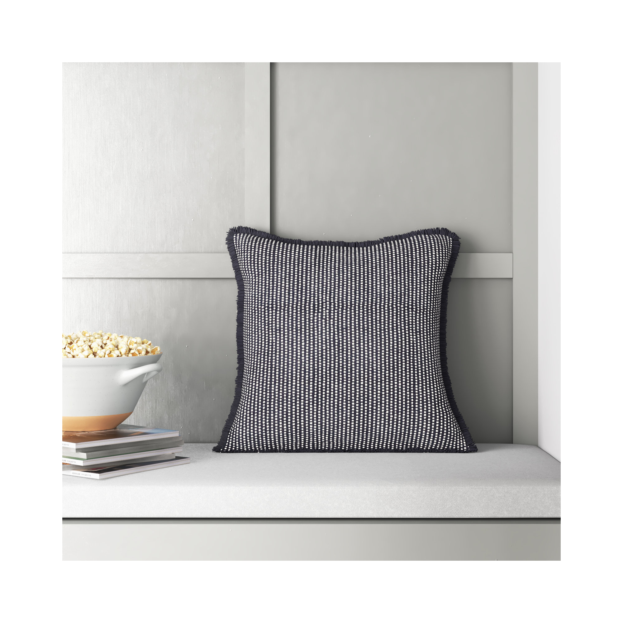 Kava Fringed Cotton Throw Pillow, Down, 20" x 20", Rust