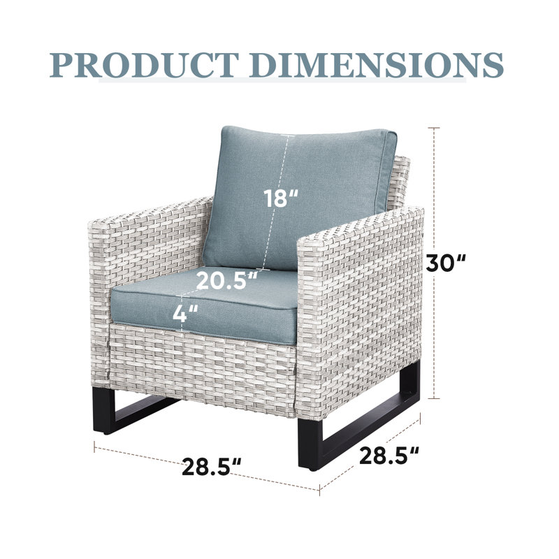 Chaises de patio en osier avec coussins en oléfine Naresa, Gris clair, Bleu pastel