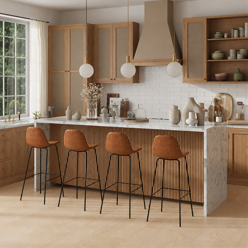 Kody Vegan Leather Bar & Counter Stool, Bar Stool (30.5" Seat Height), Saddle Tan Vegan Leather
