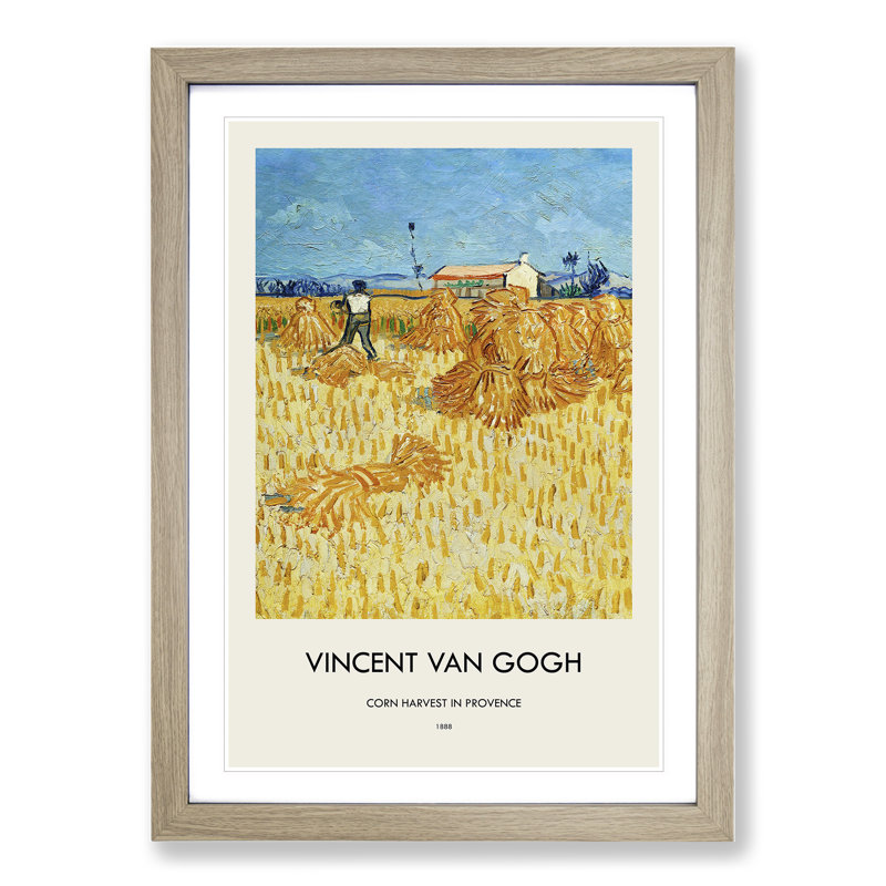 Harvest in Provence by Vincent Van Gogh - Picture Frame Painting, 36cm H x 27cm W x 2cm D, Oak Framed