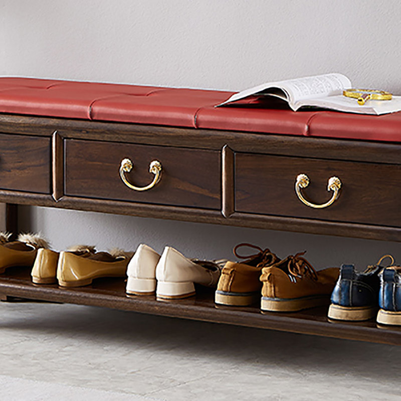 47.2in Retro style Shoe Storage Bench, Red/Dark Walnut
