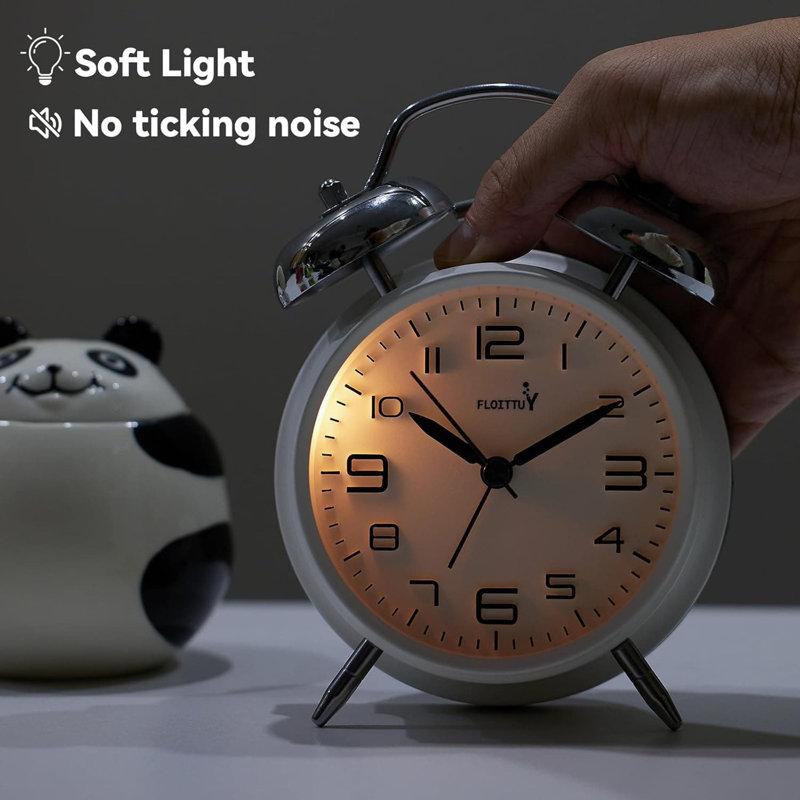 Metal Electric Alarm Tabletop Clock, Aurora White